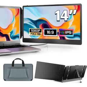 domyfan 14" Laptop Monitor Extender, FHD 1080P IPS Dual Laptop Screen Extender, HDMI/USB-A/Type-C Plug and Play for Windows, Mac, Chrome, Android, Xbox, Switch, PS5, Work with 13.3-17 Laptops