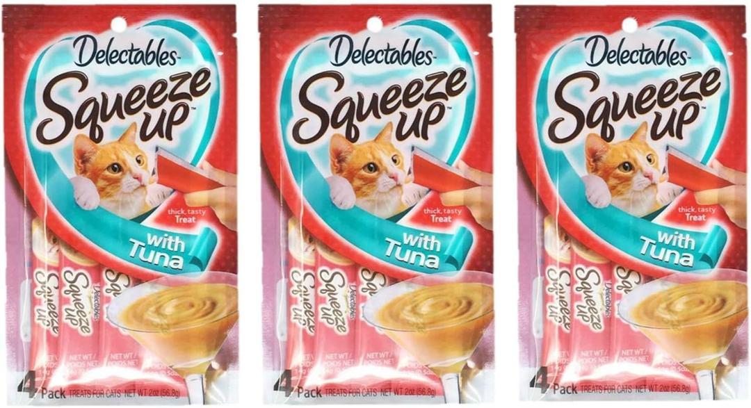 Delectables Squeeze Up Hartz Cat Treats Bundle of 3 Flavor Pouches, 2.0 oz Each (Tuna) (Best By: 08/20/2027)