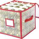 Sattiyrch Plastic Christmas Ornament Storage Box with Zippered Closure - Store up to 64 of the 3-inch Standard Christmas Ornaments, Xmas Ornaments Storage with Dividers & Two Handles