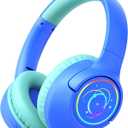 Kids Bluetooth Headphones, 85H Playtime Wireless Headphones for Kids, Colorful LED Lights, 85/94dB Safe Volume Limit, Bluetooth 5.4 Built-in Mic Toddler Headset for Tablet/Airplane/Travel (Blue)