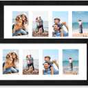 Hongkee 8x20 Picture Frame Set of 2, Rustic Black Wood Frame with Tempered Glass Collage Frame, Display Pictures Four 4x6 With Mat or 8 x 20 Without Mat - Horizontal or Vertical Wall Mounting, 8x20 in matted to 4-4x6