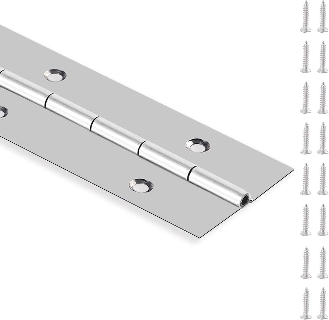 Piano Hinge 48 Inch Heavy Duty Stainless Steel Piano Hinge Continuous Hinge for Cabinet, Door, DIY Wood Boxes, 0.047" Leaf Thickness, 2" Open Width