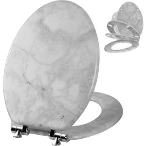 Angol Shiold Elongated Wooden Toilet Seat, 18.5", Gray Marble