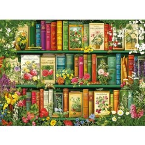 500 Piece Puzzle for Adults | Wildflowers Vintage Book Puzzle | Recycled Cardboard Flower Bookshelf Jigsaw Puzzles 500 Pieces | Challenging Fall Plant Floral Puzzles Perfect for Game Nights 20.5*15in