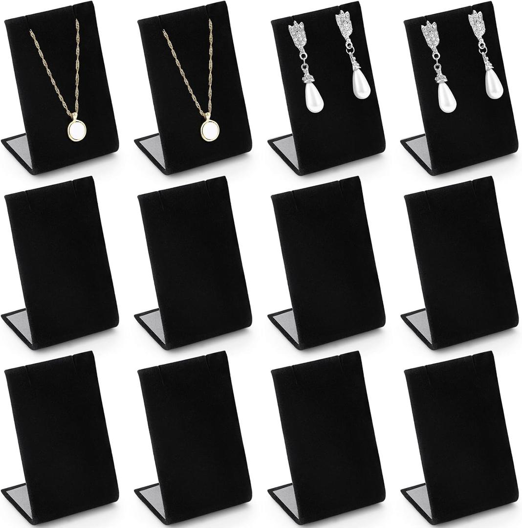 RattanView 12 Pieces Velvet Earring Display Stand Necklace Pendant Jewelry Stand Showcase Organizer Display Holder for Earring Pendant Accessory Rack(Black,Straight Style,Velvet)