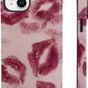 Cute Red Lip Print Kiss Marks Aesthetic Phone Case for iPhone 14/13 (6.1"), Shockproof Soft TPU & Hard PC Hybrid 2-Layer Protective Phone Cover for Teen Girls Women