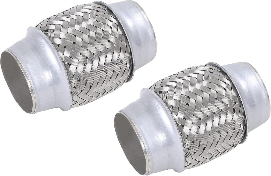 2PCS Exhaust Flex Pipe Stainless Steel Double Braid 1.75" x 4" w/Ends 4" Long