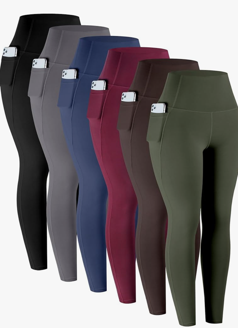 LZYVOO Leggings with Pockets for Women, 6 Packs Soft High Waisted Tummy Control Workout Yoga Pants, Large