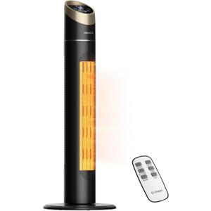 Space Heater for Indoor Use, 34" Space Heater for Large Room, 1500W Tower Heater with Remote, Adjustable Thermostat, 12H Timer, 70 Oscillation, Overheat & Tip-Over Protection, Black