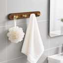 Ufine Wooden Wall Mounted Coat Rack, 4 Brass Hooks, Modern Home Decor Hanger for Entryway Bathroom Bedroom