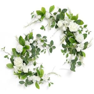 Ling's moment 2Pack 2ft White & Sage Artificial Flowers Garland Lantern Flower Centerpieces Wedding Aisle Decor Chair Flowers Arch Floral for Mantel Signs DIY Table Wall Window Cake Decoration