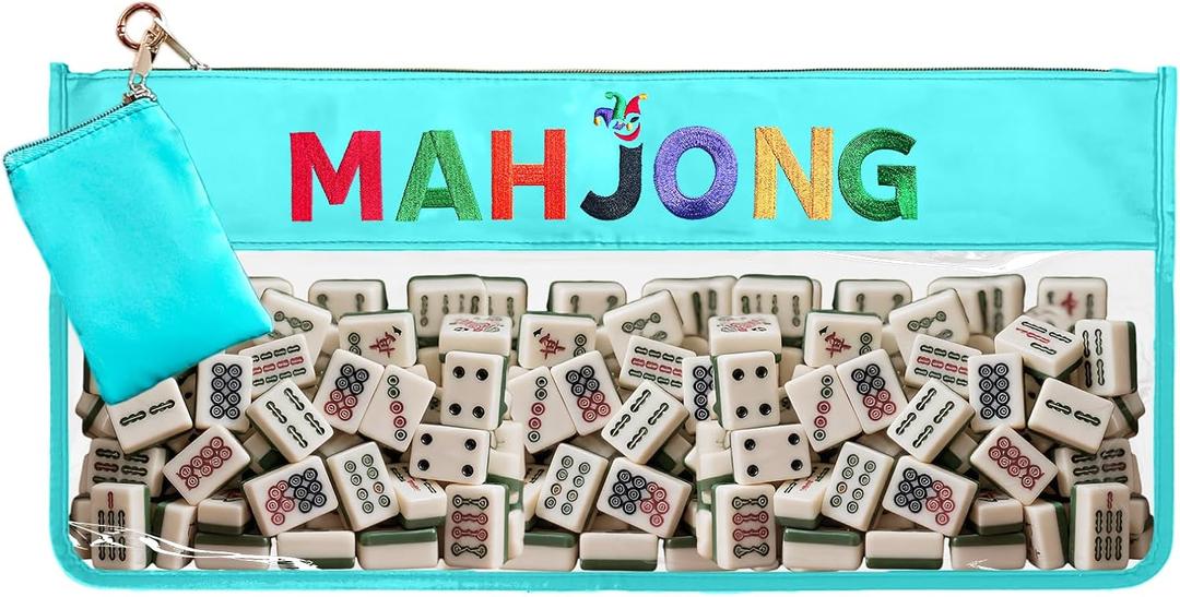 Clear Waterproof Mahjong Tile Bag with Bonus Accessory Pouch Mahjong Carrying Case Mah Jong Storage Bag for American MahJong Set MahJong Gifts for Women Mah Jong Lover Gift 20.9 x 9.45 in Case Only