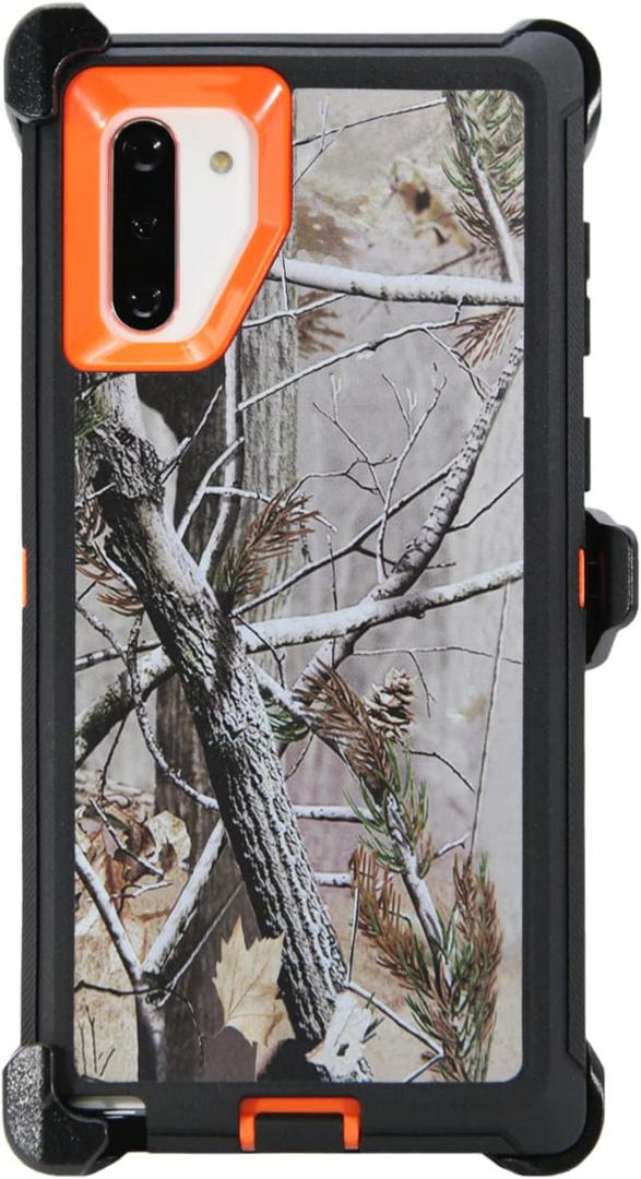WallSkiN Case for Galaxy Note 10 (6.3") Heavy Duty Full Body Military Grade Drop Protection Carrying Cover Holder | Holster for Men Belt with Clip Stand  Camouflage/Orange