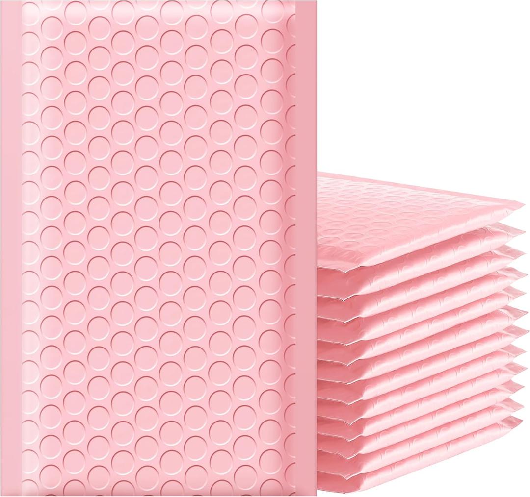 Famagic Bubble Mailers 4x8 Inch 100pcs Light Pink Shipping Bags, Chic Packaging Bags For Small Business, Colored Padded Mailing Envelopes, Opaque Matte Self Seal Bubble Poly Mailers Bulk #000