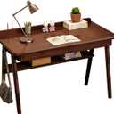 Solid Wood Writing Desk, 47" Mid-Century Modern Walnut Desk, Home Office Computer Desk with 2 Drawers and Storage Shelf, Laptop Desk, Study Table, Work Desk Station
