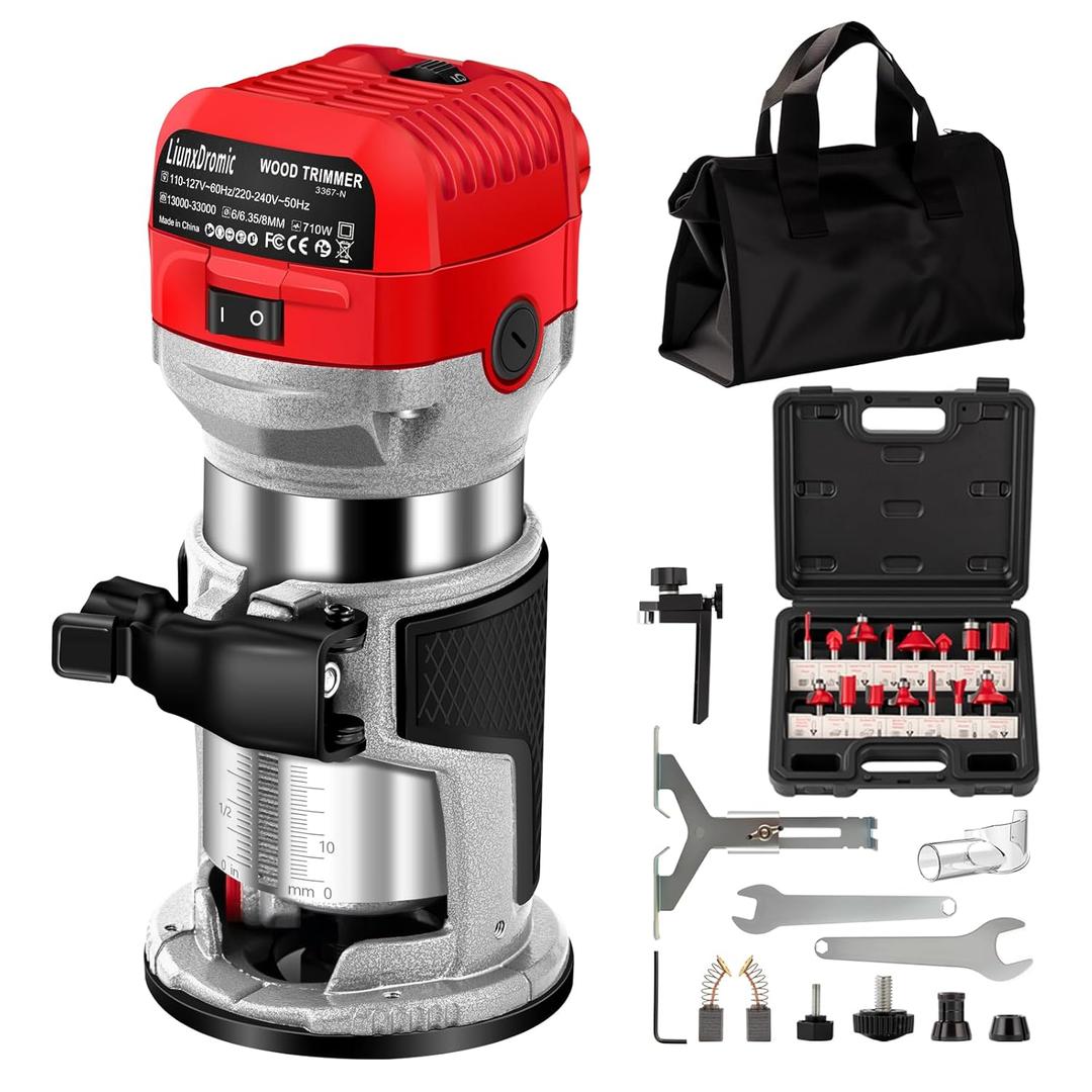 Router Tool 800W Wood Router for Woodworking Tools Compat Router Plunge Router Trim Router with 12pcs 1/4" Router Bits 31000r/Min 110V,Tool Box (US7)