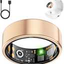 Smart Ring for Women Men, Fitness Ring with Heart Rate, Blood Oxygen,Stress, Sleep Tracker, Step Tracker, Fit Ring No Subscription Fee (Rose Gold, 9#)