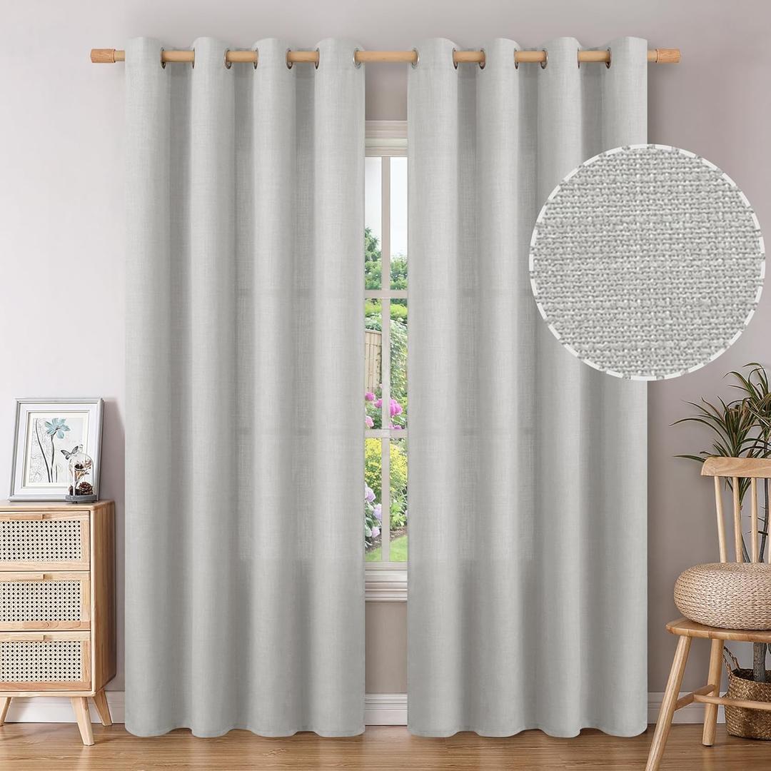 BGment Faux Linen Curtains for Living Room 84 Inch Length 2 Panels Set, Burlap Textured Thick Long Curtains Light Filtering Privacy Window Drapes with Grommet, 52 Inch Wide Each Panel, Light Grey