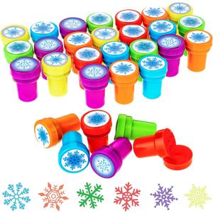 WILLBOND 36 Pieces Snowflake Stamps Winter Stamps Bulk Plastic Colored Self Ink Assorted Snowflake for Card Making Christmas Party Favors, 6 Styles(Colorful)