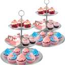 3 Tier Silver Cupcake Stand Stainless Steel Dessert Display Rack with Removable Tiered Tray for Parties,Weddings,Birthdays,Decorations,Any Festivals and Festivities(2 Pack)
