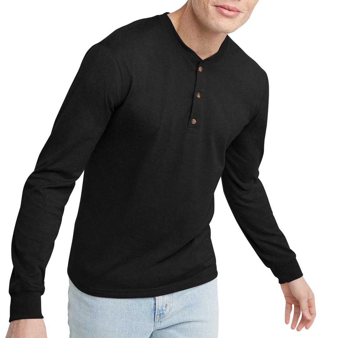 Hanes Originals Men's T-Shirt, Henley T-Shirt for Men, Long Sleeve, 100% Cotton Tee, Large