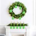 12Pcs Green Furry Christmas Ball Ornaments Green Christmas Tree Hanging Decorations Faux Fur Pom Pom Ball for Xmas Tree Wreath Decor Home Party Supplies
