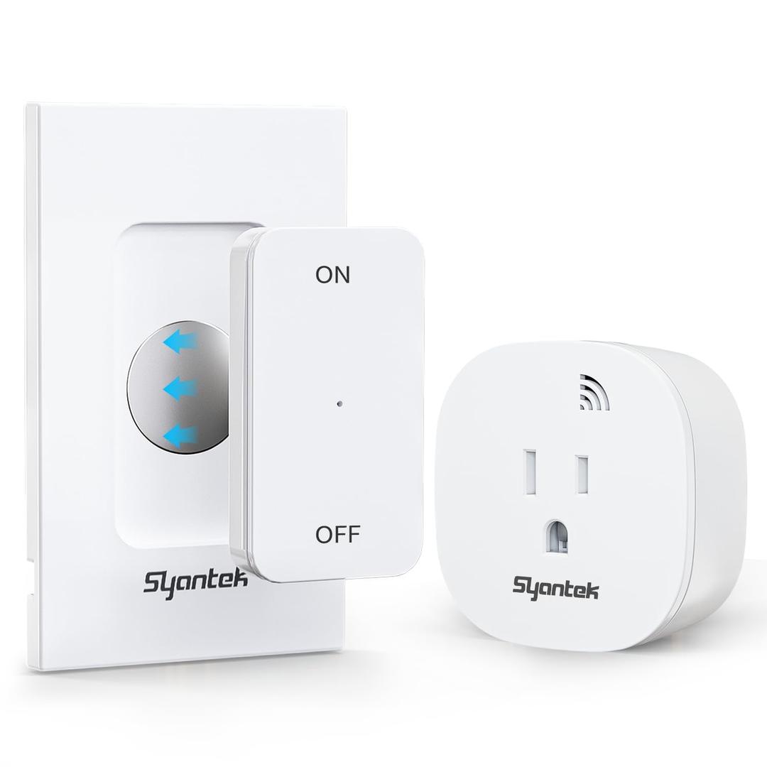 Remote Control Outlet 15A/1875W Removable Wall Mounted Remote Light Switch, Wireless Light Switch 200FT, Electrical Plug On Off Outlet Switch for Lamps, Fans, Christmas Lights, Programmed