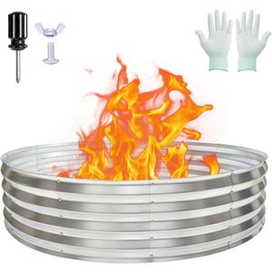 60 Inch Large Round Fire Pit Ring, Galvanized Steel Outdoor Bonfire Ring for Backyard & Camping, Sturdy, Rust-Proof & Easy to Install (551 FT)