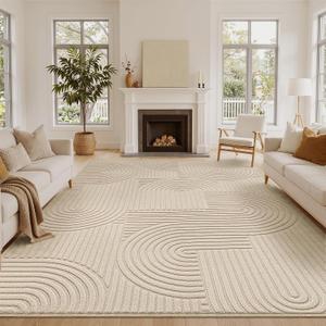 Soalmost 8x10 Washable Area Rug with High-Low Pile for Living Room, Beige