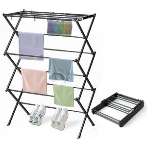 Foldable Portable Metal Clothes Drying Rack for Indoor Air Drying, Energy Savin, Black