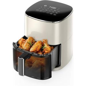 OLIXIS 12-in-1 Air Fryer 6.34 Quarts, Visable Airfryer with Window, 400F, Roast, Reheat, Dehydrate, Bake, Steam, Fries, Custard, Chicken, Wings, Sea Food, Vegetabels, Pearl White, 10.5"D x 12.9"W x 13.6"H