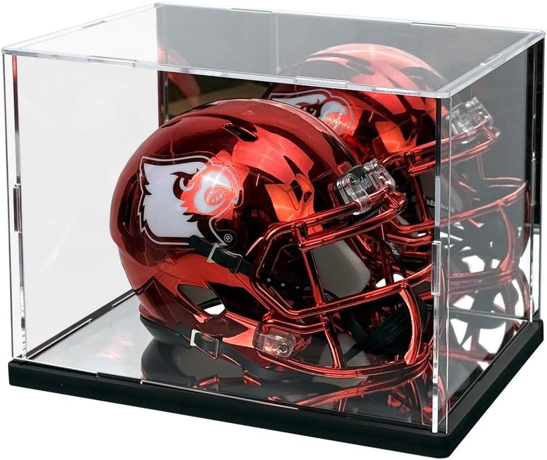 Mini Helmet Display Case with UV Protection & Mirror Back | Clear Acrylic Showcase for 1:2 Scale Football, Baseball & Sports Memorabilia | 7.9" x 5.9" x 5.9" Dustproof Box