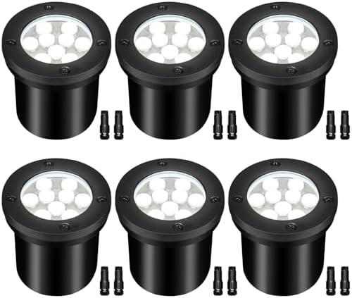 AOAXL 9W LED Low Voltage Landscape Lights, AC/DC 12-24V Outdoor Well Lights IP68 Waterproof 5500K Cool White In-Ground Lights for Yard Pathway Driveway Deck(6 Pack)