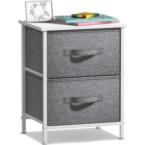 Sorbus Nightstand with 2 Drawers - Bedside Furniture End Table Night Stand with Steel Frame, Wood Top & Easy Pull Fabric Bins - Small Dresser & Chest for Home, Bedroom Accessories & Office, White  