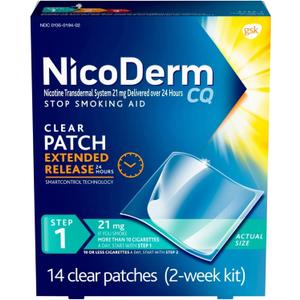 NicoDerm CQ Step 1 Nicotine Patches to Quit Smoking, 21 mg, Stop Smoking Aid, 14 Count