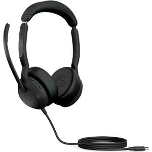Jabra Evolve2 50 Wired Stereo Headset - with AirComfort Technology, Noise-Cancelling Mics & Active Noise Cancellation - Works with All Leading UC Platforms Such as Zoom & Google Meet - Black (Dual-ear, USB-C)