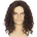 Yan Dream Mens Brown Curly Wig for Costume Party Middle Part Retro 80s Brown Cosplay Wigs for Adults