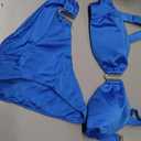 Women’s Bikini Set Two Piece Swimsuit with Metal Accent Top High Cut Bottom (Blue, S)