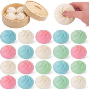 24 Pcs Dumpling Stress Balls Bulk 2.4 Inch Dumpling Fidget Toy Dough Stress Relief Bun Squeeze Toy with Storage Bag for Birthday Party Favors School Carnival Reward Gift