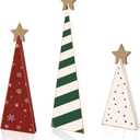 Sereliy 3PCS Wooden Christmas Tree Table Decor Red Green White Wooden Tree Sign with Star for Christmas Home Shelf Mantel Fireplace Party Decor (Pattern)