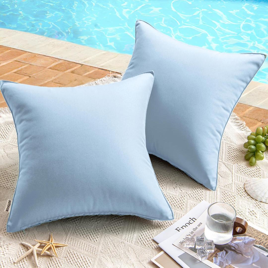 MIULEE Pack of 2 Decorative Outdoor Waterproof Pillow Covers Square Garden Cushion Sham Throw Pillowcase Summer Shell for Patio Tent Couch 20x20 Inch Light Blue