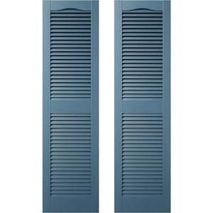 Builders Edge 12 in. W x 64 in. H Builders Edge, Standard Cathedral Top Center Mullion, Open Louver Shutters, Includes Matching Installation Spikes (Per Pair), 036 - Classic Blue