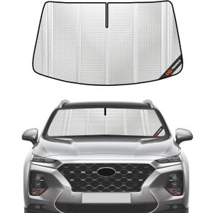 Windshield Sun Shade for Hyundai Santa Fe 2019-2023. Full Coverage Rearview Mirror Shade for Ultimate Protection (Upgrade Shiny Silver)
