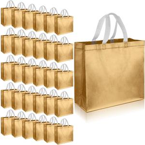 Eccliy 60 Pcs Reusable Gift Tote Bags Housekeeping Appreation Grocery Shopping Bag with Handles for Bridesmaid Wedding(Gold)
