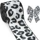 Threetols Leopard Print Wired Edge Ribbons 2.5" 10 Yards Natural Gray Decor Wrapping Ribbon Animal Print Burlap Fabric Craft Ribbon for Christmas Holiday DIY Craft Wreath Bow Decor