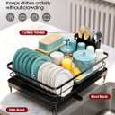 Sakugi Stainless Steel Dish Drying Rack for Kitchen Counter, Sink Organization and Storage Essentials with Silverware & Utensil Holder, Home and Apartment Decor, 12.5''W x 16.5'L, Black, Large - 12.5"W x 16.5"L