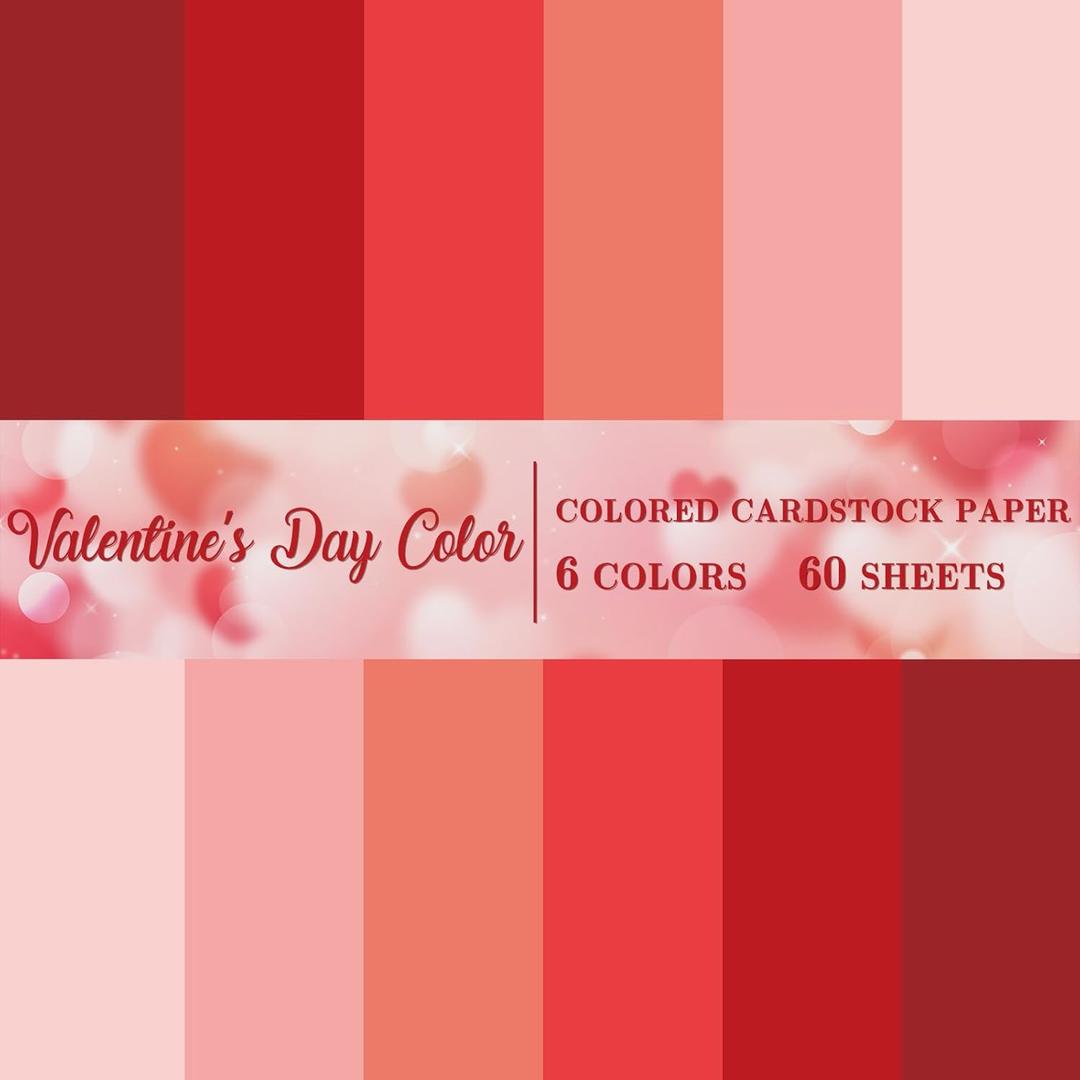 60 Sheet 8.5 x 11 Inch Valentine Colored Card Stock Paper Thick Paper Cards Red Pink Scrapbook Paper For Prints DIY Arts Crafts Wedding Anniversary Party Supplies, 65lb