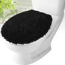 MAYSHINE Toilet Lid Cover - Black, Plush Microfiber Oval Toilet Seat Covers for Bathroom, Machine Washable Elongated Toilet Cover Seat, Stretches up to 21"x19"