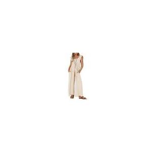 ZESICA Women's Sleeveless V Neck Jumpsuits Summer Casual Loose One Piece Overalls Oversized Wide Leg Rompers with Pockets, L
