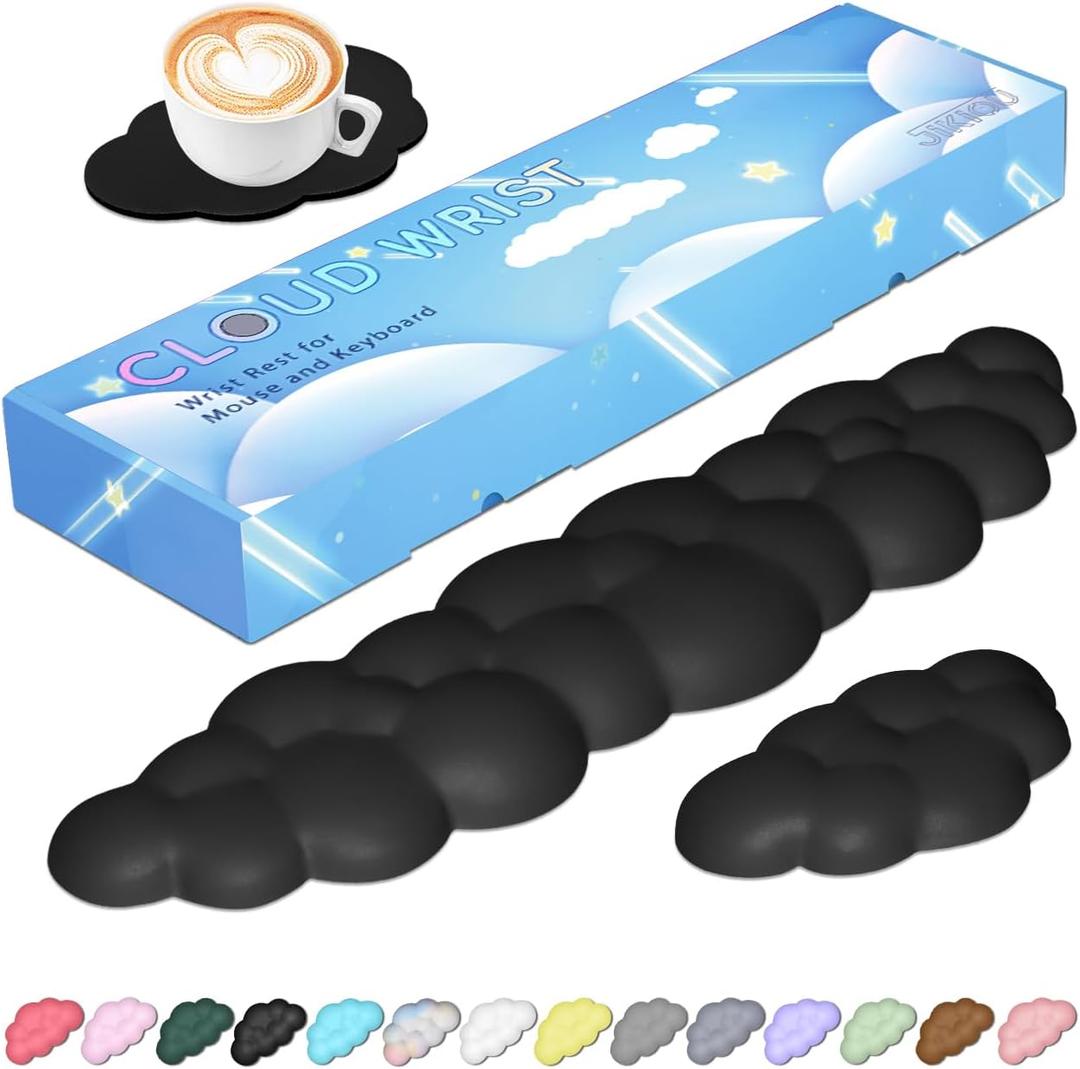 JIKIOU Upgrade Leather Cloud Keyboard Wrist Rest, Cloud Wrist Rest with Non-Slip PU Base, Comfortable Memory Foam Wrist Rest for Computer Laptop Mac Gaming Office and Pain Relief Christmas Wish Gift (03 matte Black)